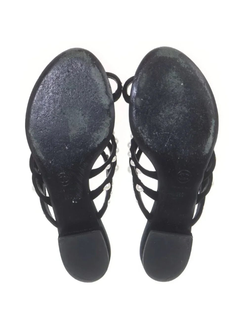 Chanel Pearl Flat Sandals Black